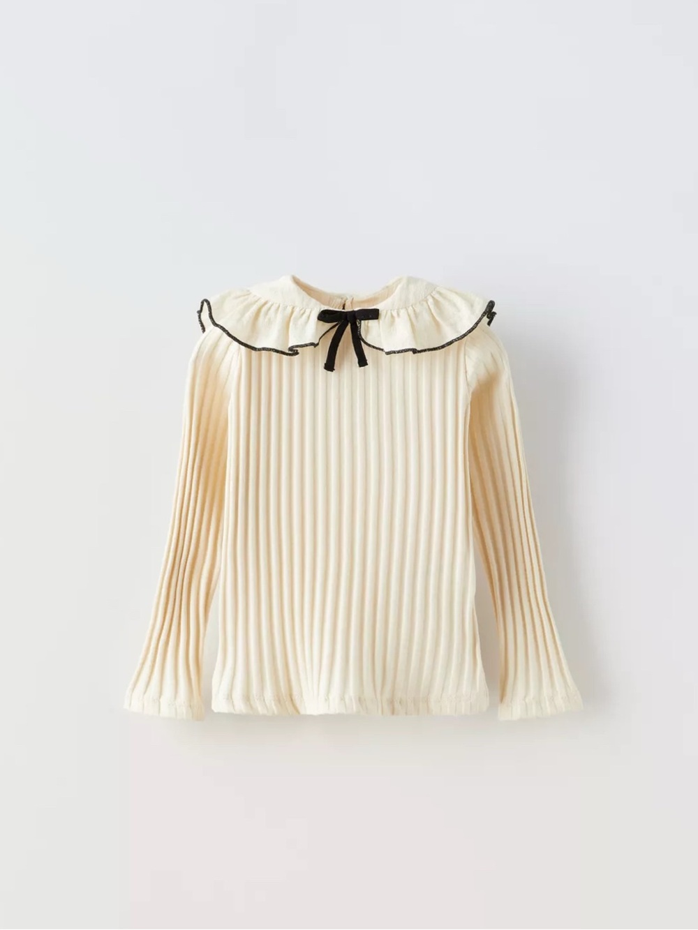 Zara Bow Trim Collar Rib Cream Long Sleeve Top 2-3 yo